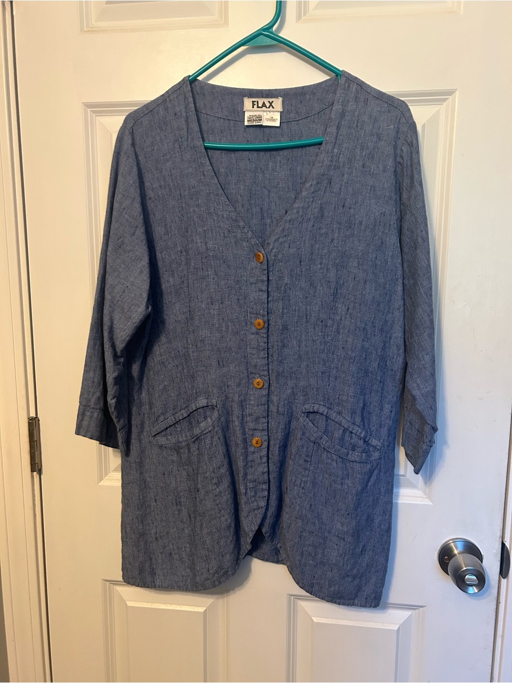 FLAX Women's Chambray Blue Linen Button Jacket